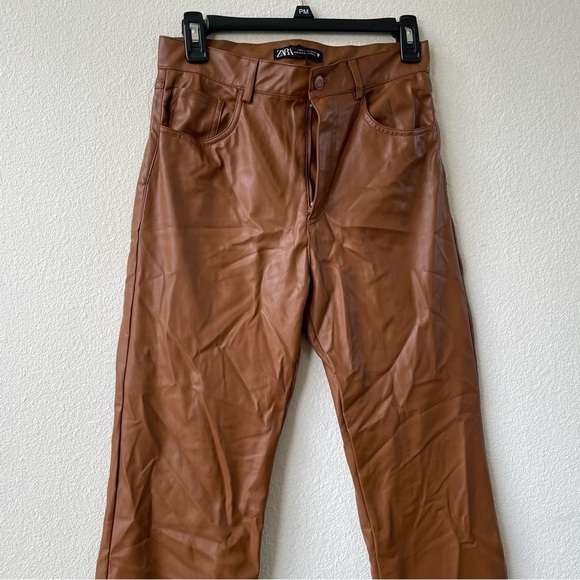 Zara camel brown vegan leather high waisted pants - Picture 9 of 10